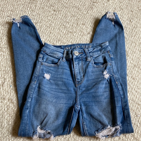 🦅 AMERICAN EAGLE SIZE 000 NEXT LEVEL STRETCH CURVY HI-RISE DISTRESSED JEGGINGS - Picture 13 of 15